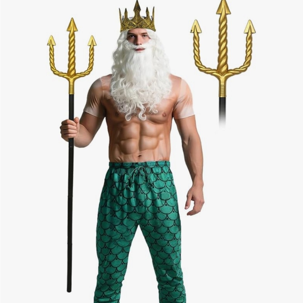 Poseidon Costume with Trident and Crown